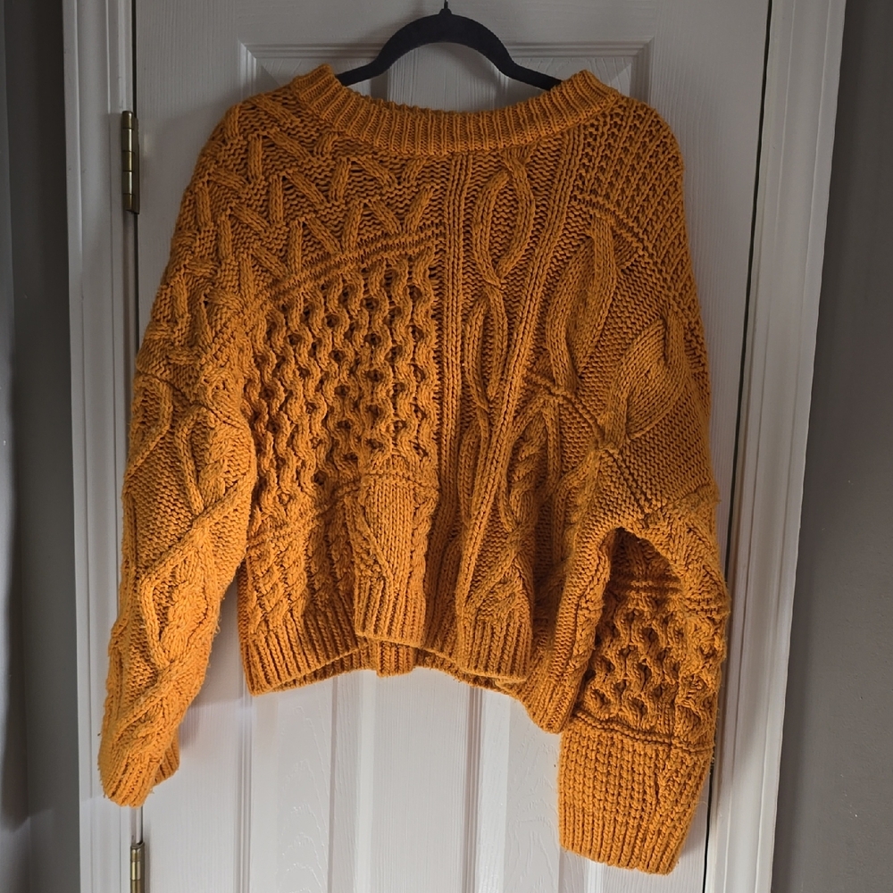 H&M Orange Crew Neck Sweater with Textured Knit